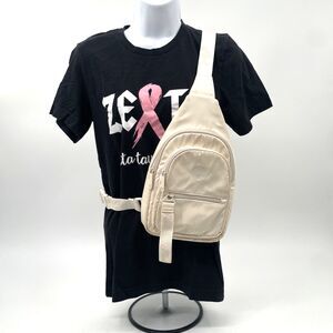 Victorias Secret PINK Nylon Sling Crossbody Bag OS Cream Off White Laurel Wreath